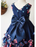Navy Blue Printed Floral Chiffon Wedding Flower Girl Dress Navy Blue Printed Floral Chiffon Wedding Flower Girl Dress